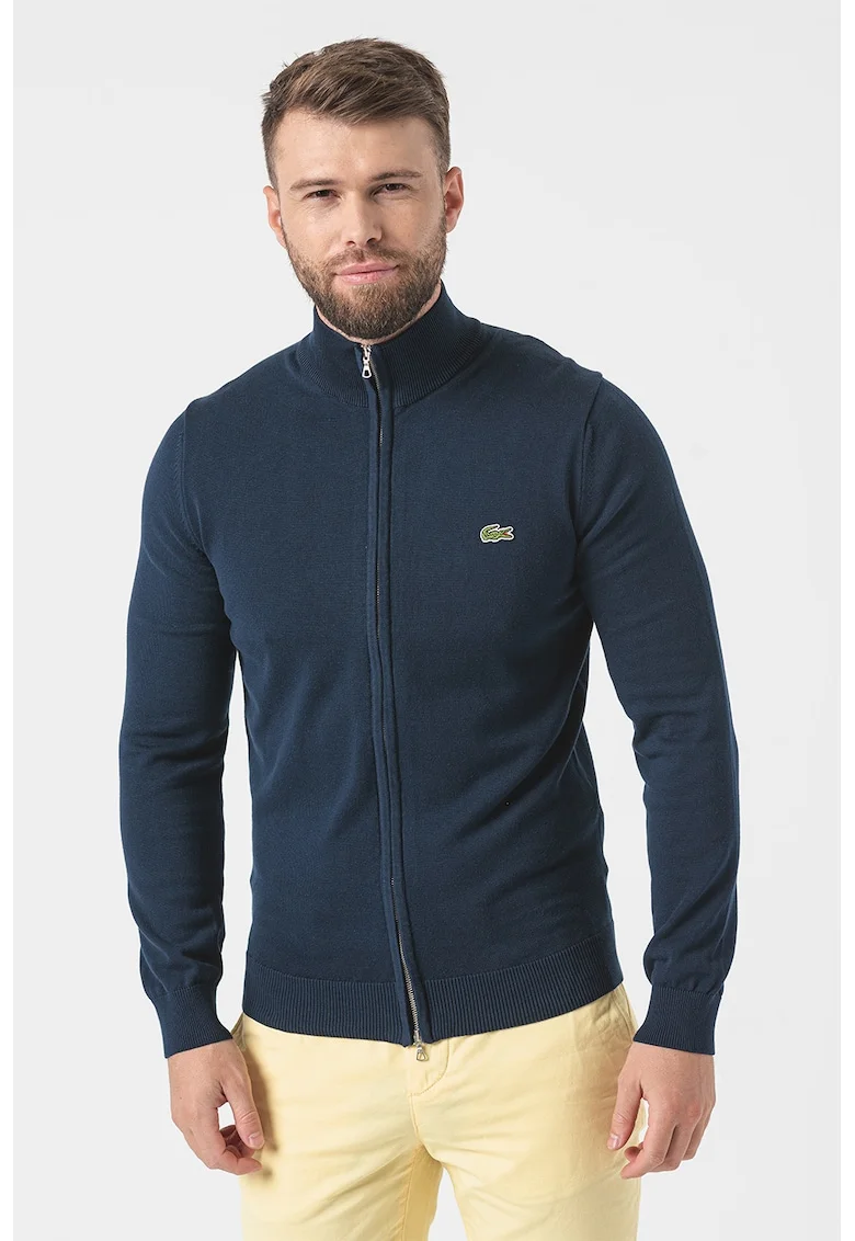 Cardigan tricotat fin cu fermoar, Verde/Bleumarin