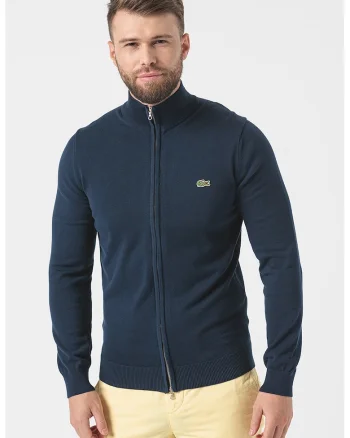 Cardigan tricotat fin cu fermoar, Verde/Bleumarin