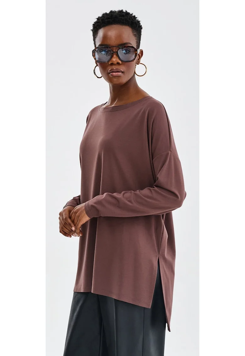 Bluza cu model asimetric Fina, Maro