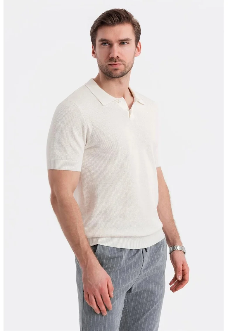Tricou polo din bumbac pique 2, Alb murdar