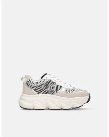 Pantofi sport cu garnituri de piele intoarsa si animal print Steffy, Negru/Maro nisip
