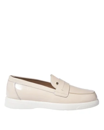 Pantofi loafer din piele cu model uni, Alb fildes