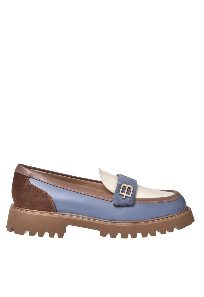 Pantofi loafer din piele cu garnituri contrastante, Bleumarin