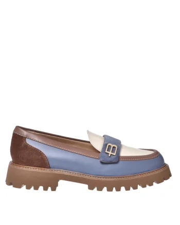 Pantofi loafer din piele cu garnituri contrastante, Bleumarin