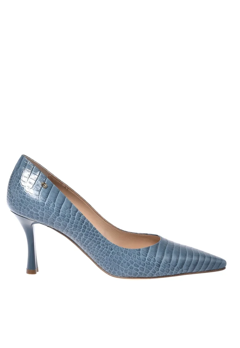 Pantofi stiletto din piele cu model piele de crocodil, Albastru