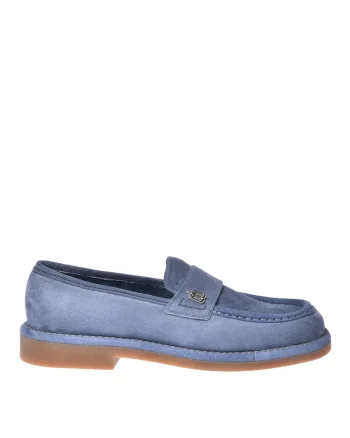 Pantofi loafer din piele intoarsa cu aplicatie monograma metalica, Albastru