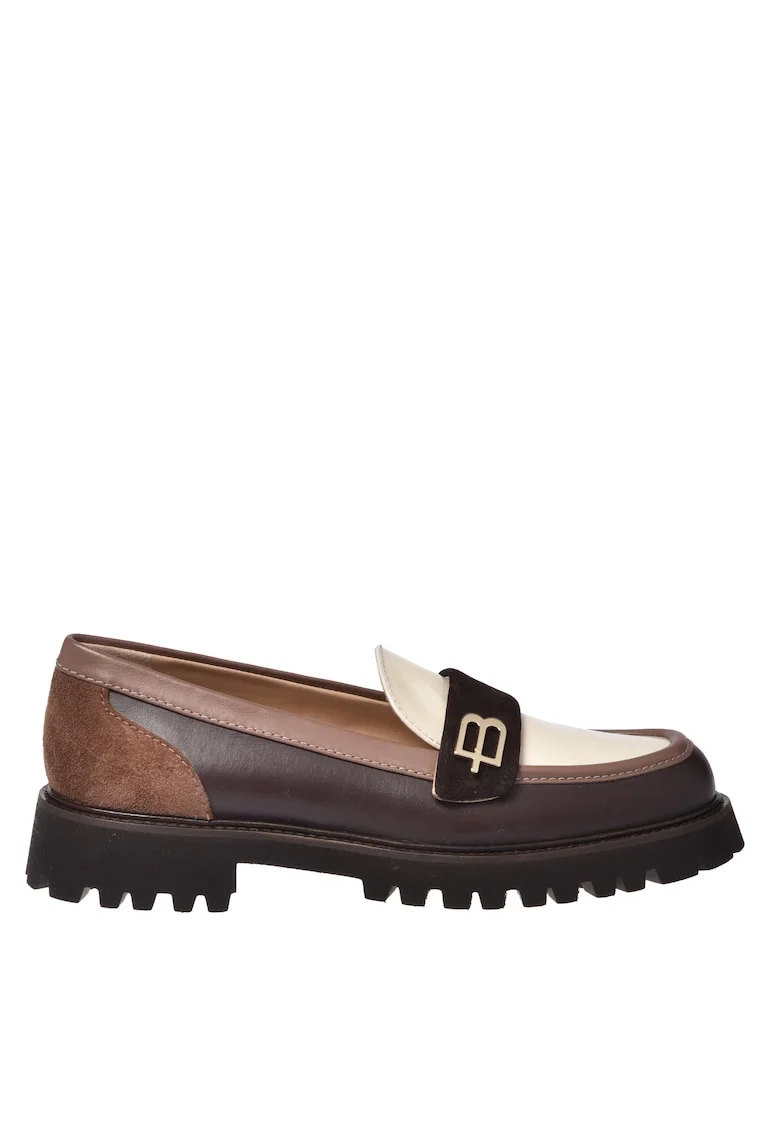 Pantofi loafer din piele cu garnituri contrastante, Maro inchis