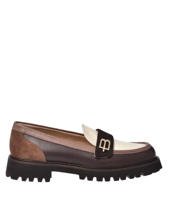 Pantofi loafer din piele cu garnituri contrastante, Maro inchis
