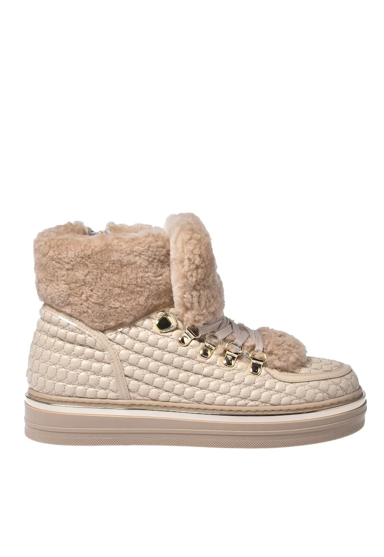 Pantofi sport flatform din piele, Crem