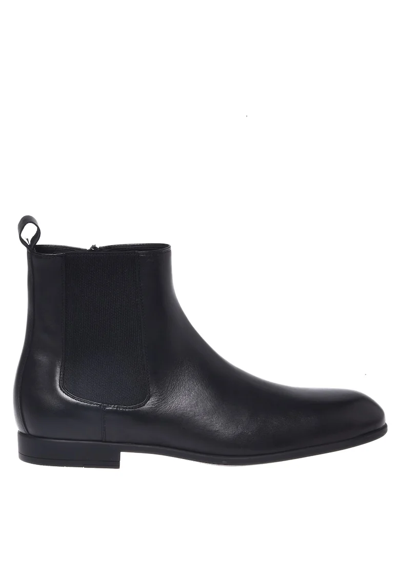 Ghete Chelsea din piele cu fermoar lateral, Negru