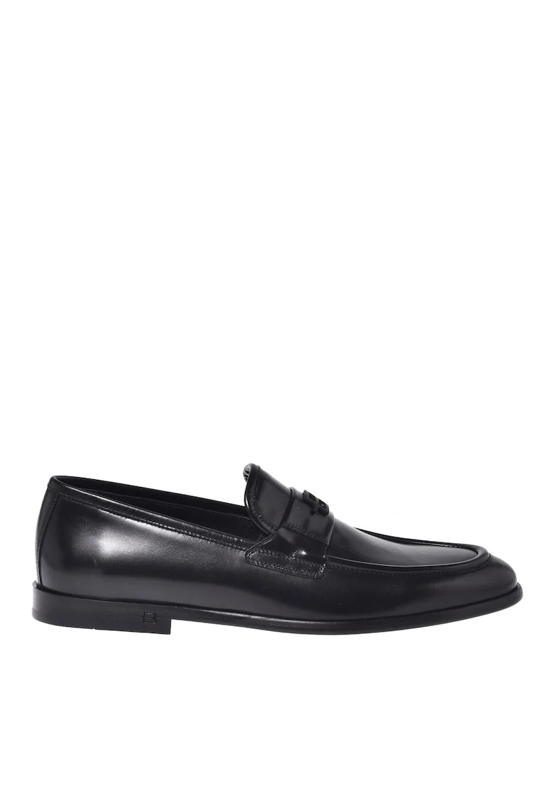 Pantofi loafer din piele cu model uni, Negru