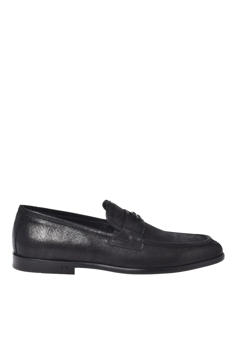 Pantofi loafer din piele intoarsa cu design stralucitor, Negru