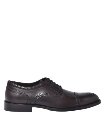 Pantofi derby din piele cu detalii perforate, Maro