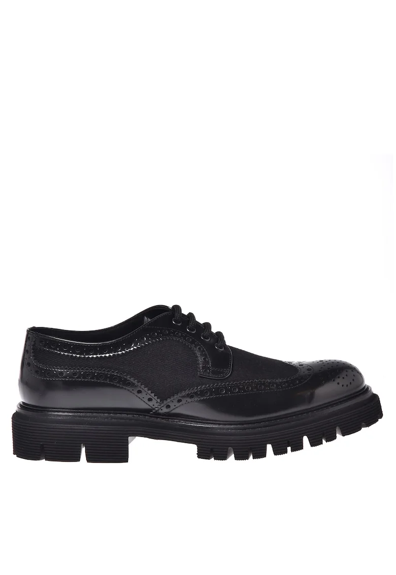 Pantofi brogue din piele si bumbac, Negru