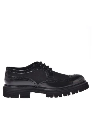Pantofi brogue din piele si bumbac, Negru