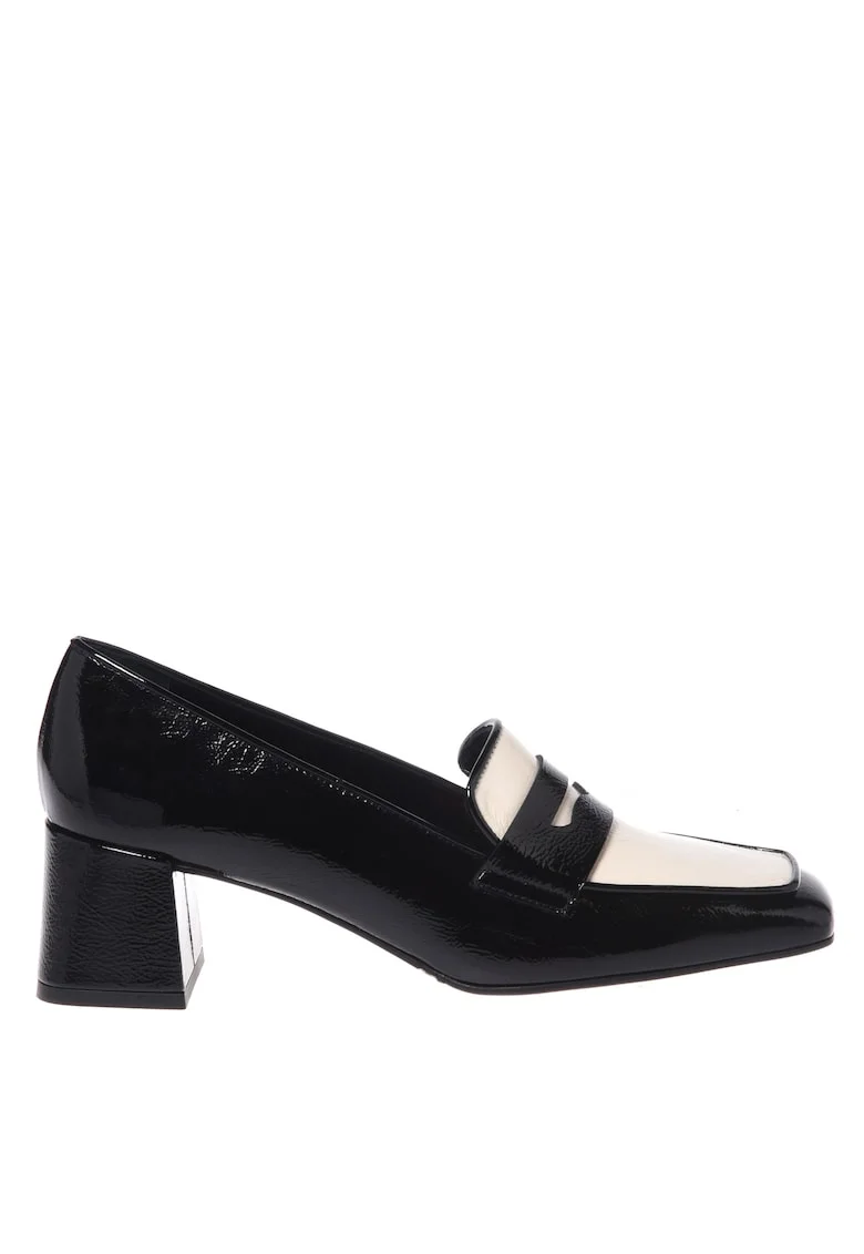 Pantofi loafer din piele cu varf patrat si toc, Negru