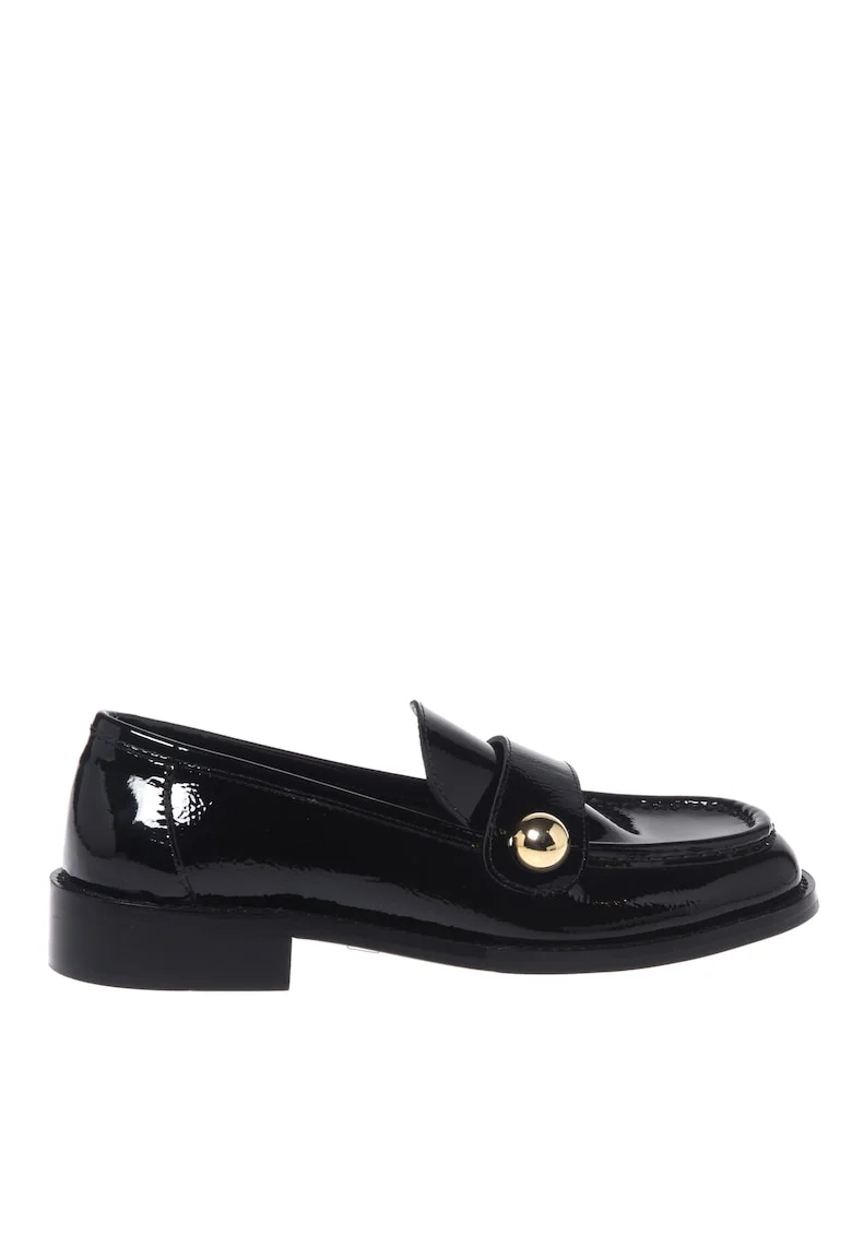 Pantofi loafer din piele caluita si varf patrat, Negru