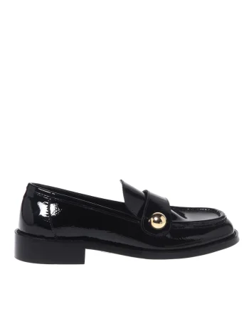 Pantofi loafer din piele caluita si varf patrat, Negru