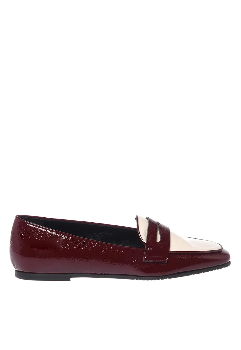 Pantofi loafer din piele cu aspect granulat si varf patrat, Visiniu