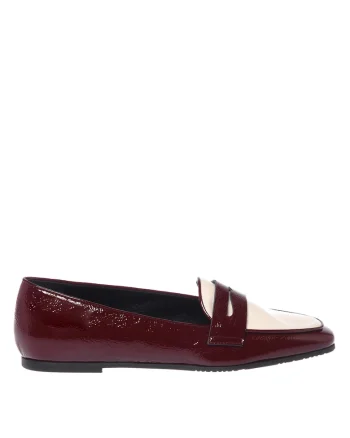Pantofi loafer din piele cu aspect granulat si varf patrat, Visiniu