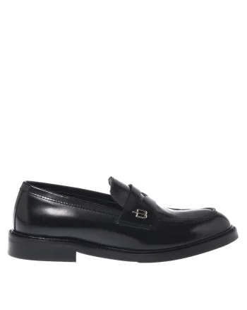 Pantofi loafer din piele cu logo metalic, Negru