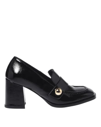 Pantofi loafer din piele cu varf patrat si toc, Negru