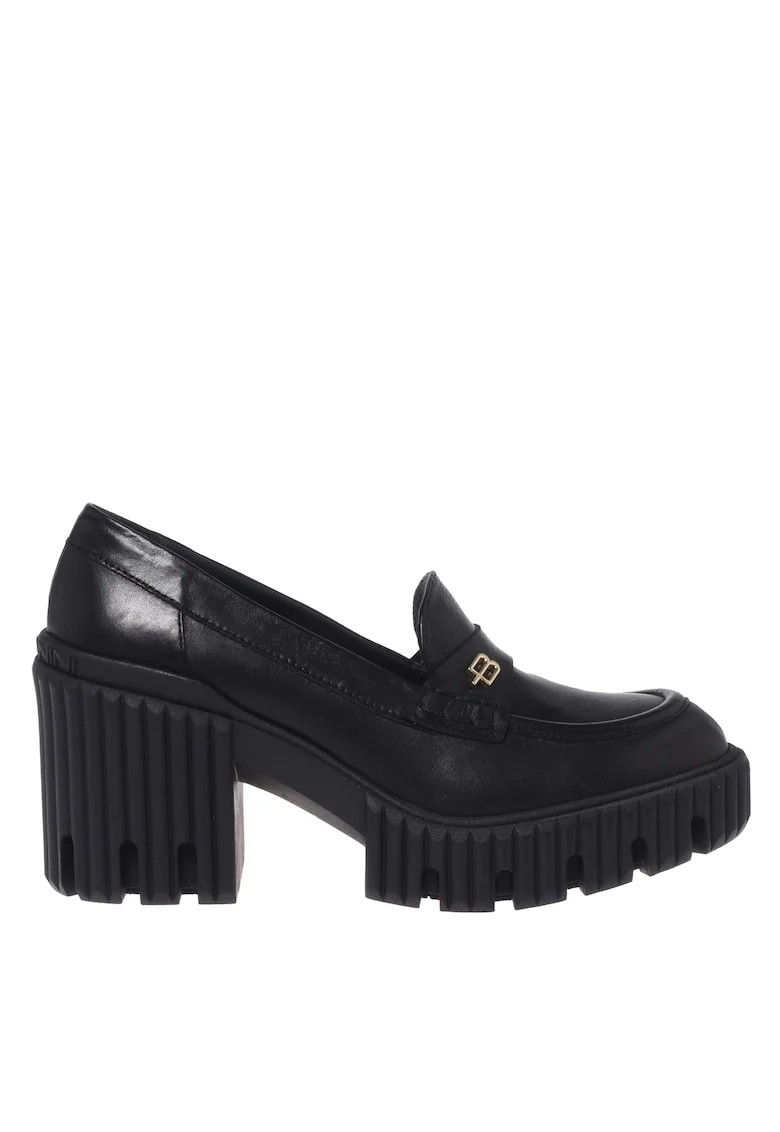 Pantofi loafer din piele cu toc masiv, Negru