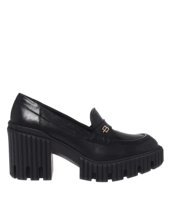 Pantofi loafer din piele cu toc masiv, Negru