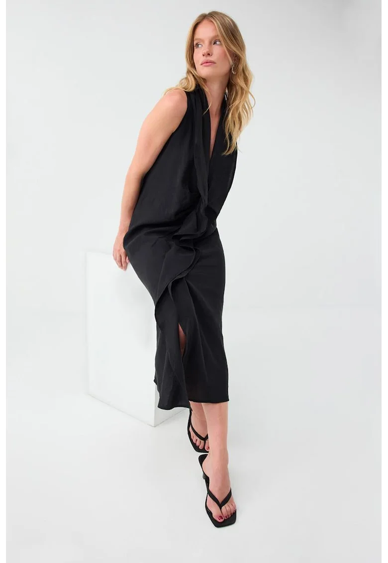 Rochie midi din amestec de modal, Negru