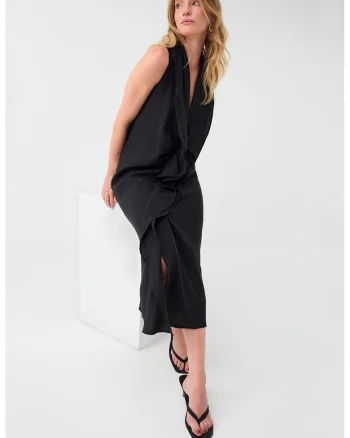 Rochie midi din amestec de modal, Negru