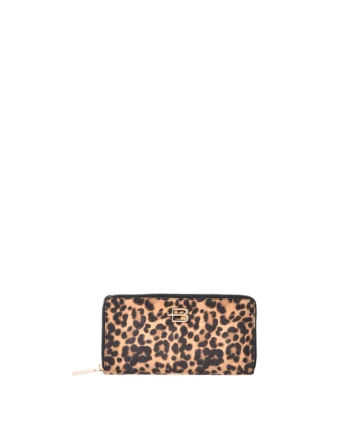 Portofel cu animal print si fermoar, Negru/Maro