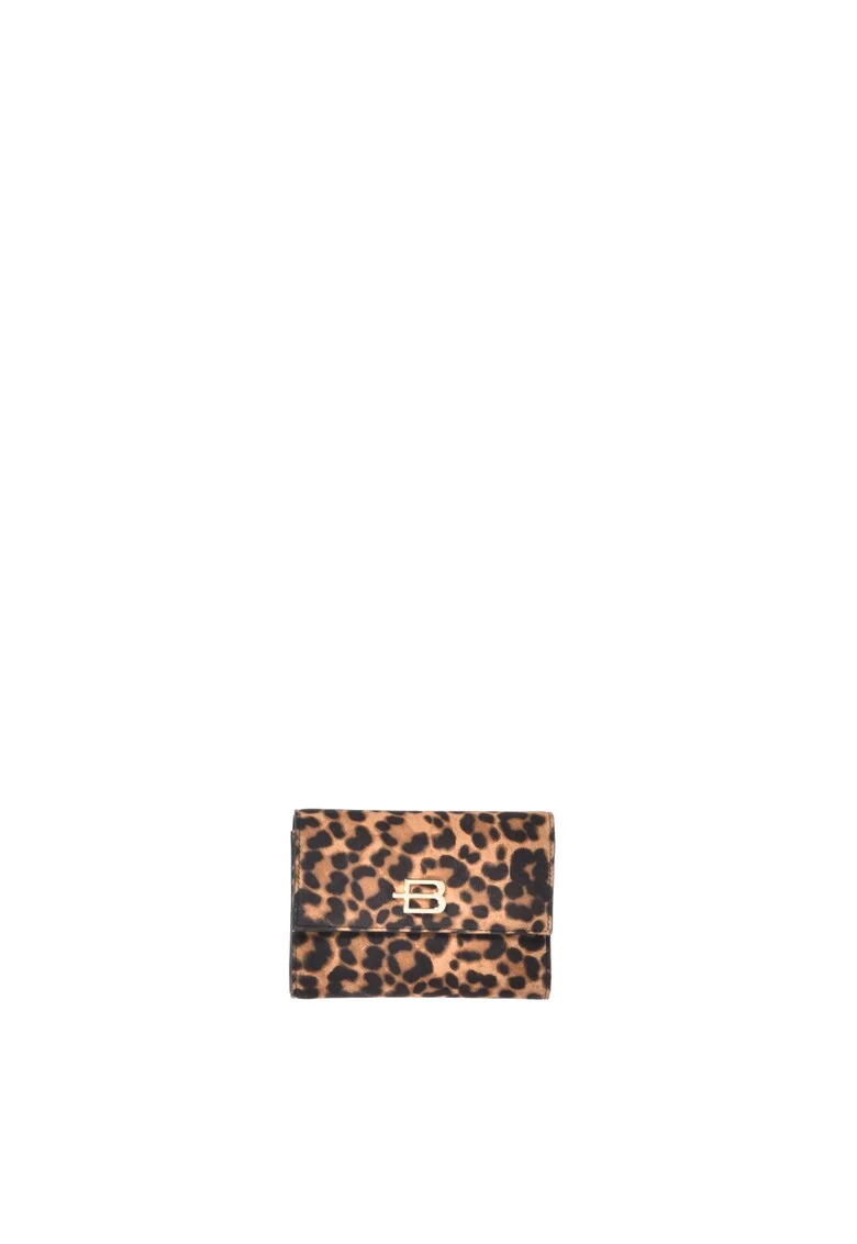 Portofel din piele cu animal print si lant, Negru/Maro