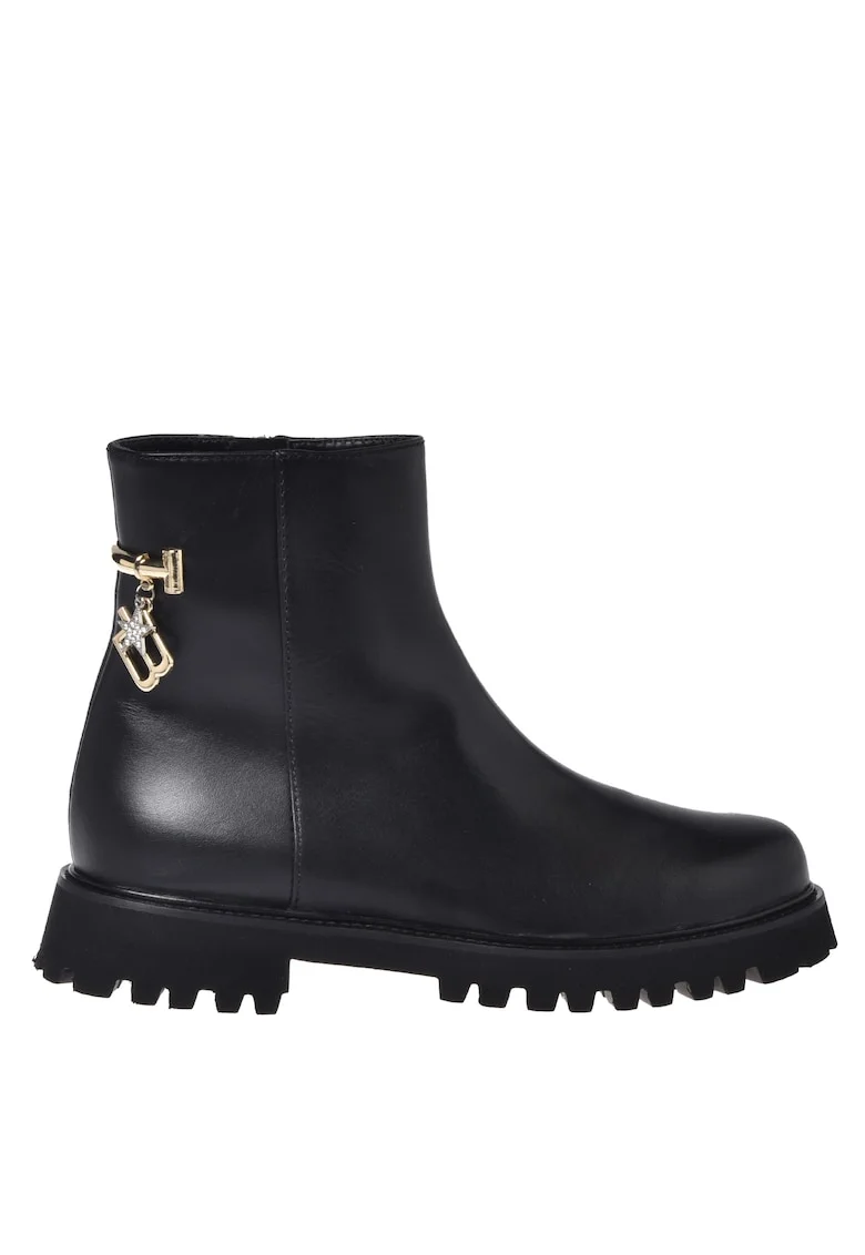 Ghete din piele cu accesoriu monograma metalica, Negru
