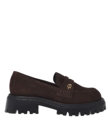 Pantofi loafer din piele intoarsa cu talpa striata, Maro inchis