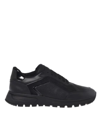 Pantofi sport din piele cu segmente din piele intoarsa, Negru