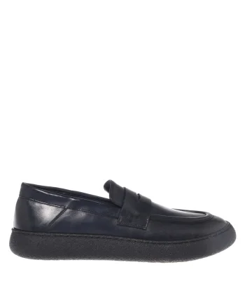 Pantofi loafer din piele cu varf rotund, Albastru