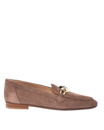Pantofi loafer din piele intoarsa cu varf migdalat, Maro taupe