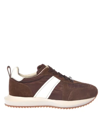 Pantofi sport cu insertii din piele si piele intoarsa, Maro
