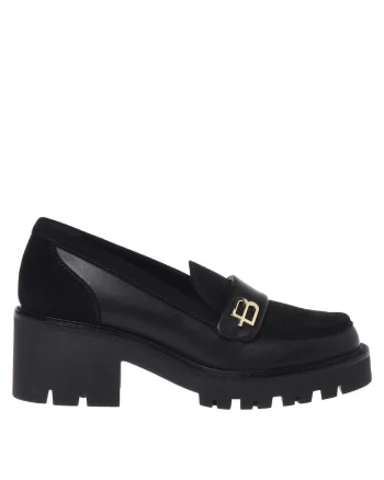 Pantofi loafer din piele si piele intoarsa, Negru