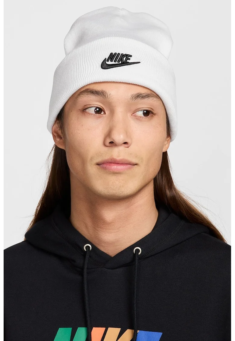 Caciula unisex cu logo brodat Peak, Alb murdar
