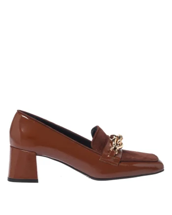 Pantofi din piele si piele intoarsa cu varf patrat, Maro
