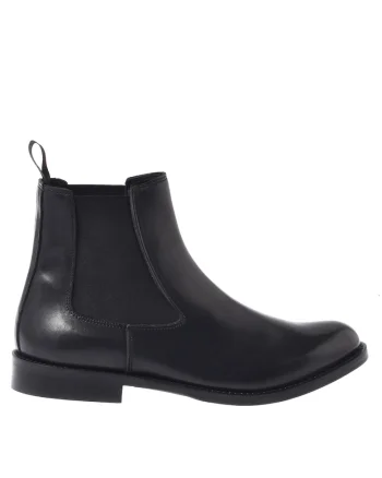 Ghete Chelsea din piele cu insertii din material textil, Negru