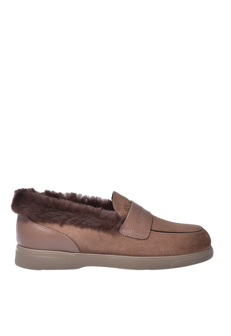 Pantofi loafer din piele cu model uni, Maro taupe