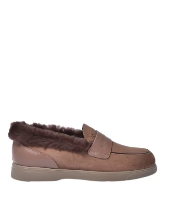 Pantofi loafer din piele cu model uni, Maro taupe