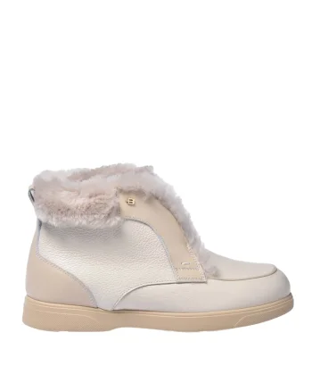 Ghete din piele cu model uni, Alb fildes