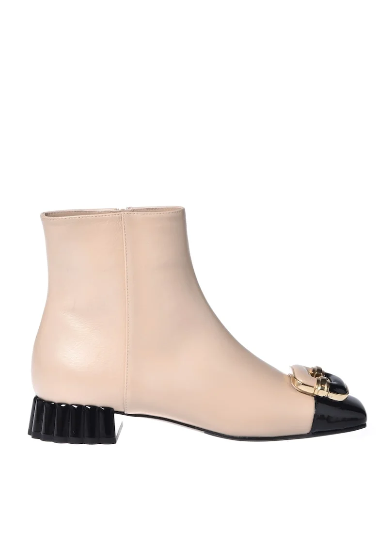 Botine din piele cu varf patrat, Negru