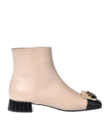 Botine din piele cu varf patrat, Negru