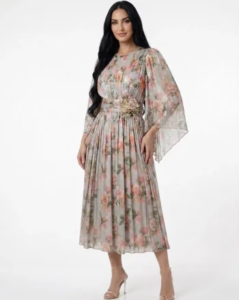 Rochie eleganta din voal cu imprimeu floral
