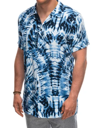 Camasa cu maneca lunga barbati,  Clothing, Makau, bleumarin-alb,