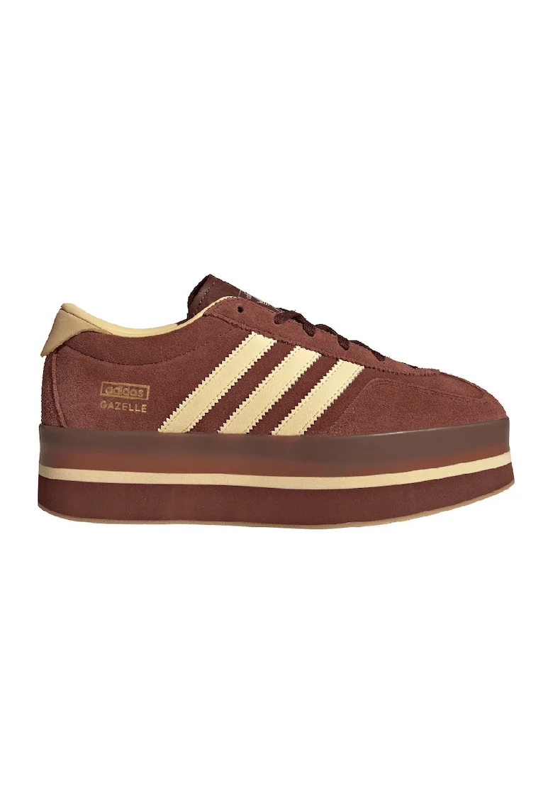 Pantofi sport Gazelle Stack flatform din piele intoarsa, Maro cognac/Galben